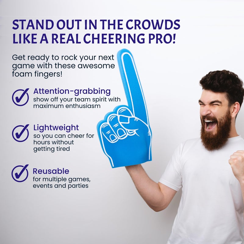 FUNSTITUTION Giant Foam Finger 18 Inch- Number 1 Universal Foam Hand for All Occasions - Cheerleading for Sports - Exciting Vibrant Colors use as Celebration Pom Poms- Great for Sports Events Games School Business - Image 2